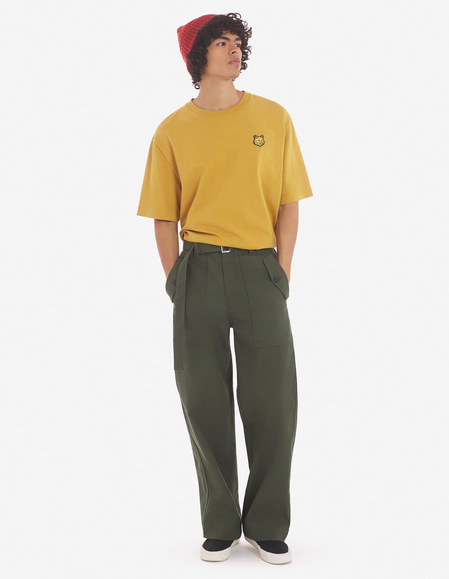 Mens | Bold Fox Head Patch Oversize Short-Sleeve Cotton Tee-Shirt | Trench