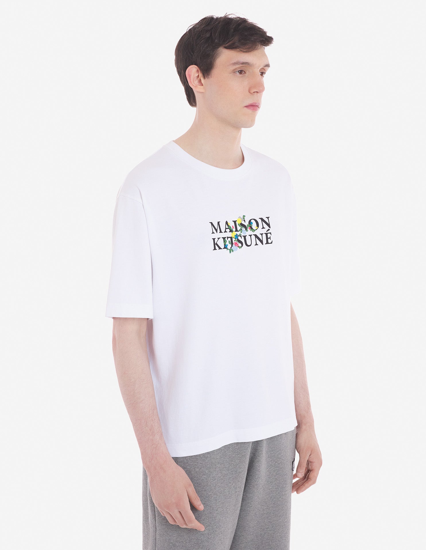 Mens | Maison Kitsune | Flowers Oversize Short-Sleeve Cotton Tee-Shirt | White