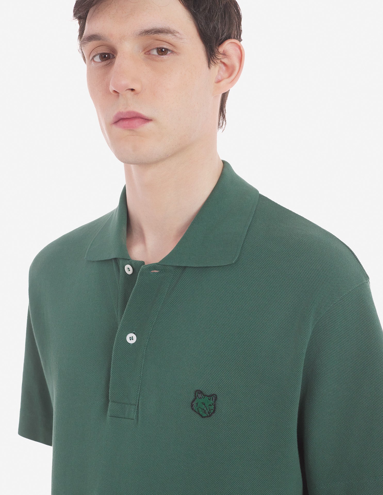 Mens | Bold Fox Head Patch Comfort Polo | Bottle Green