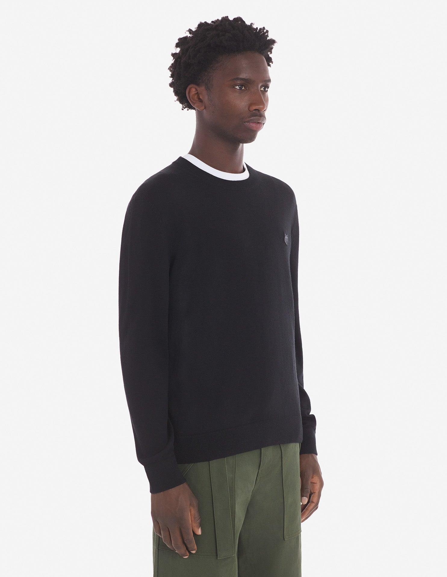 Mens | Bold Fox Head Patch Regular Merino Wool Jumper | Black