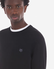 Mens | Bold Fox Head Patch Regular Merino Wool Jumper | Black