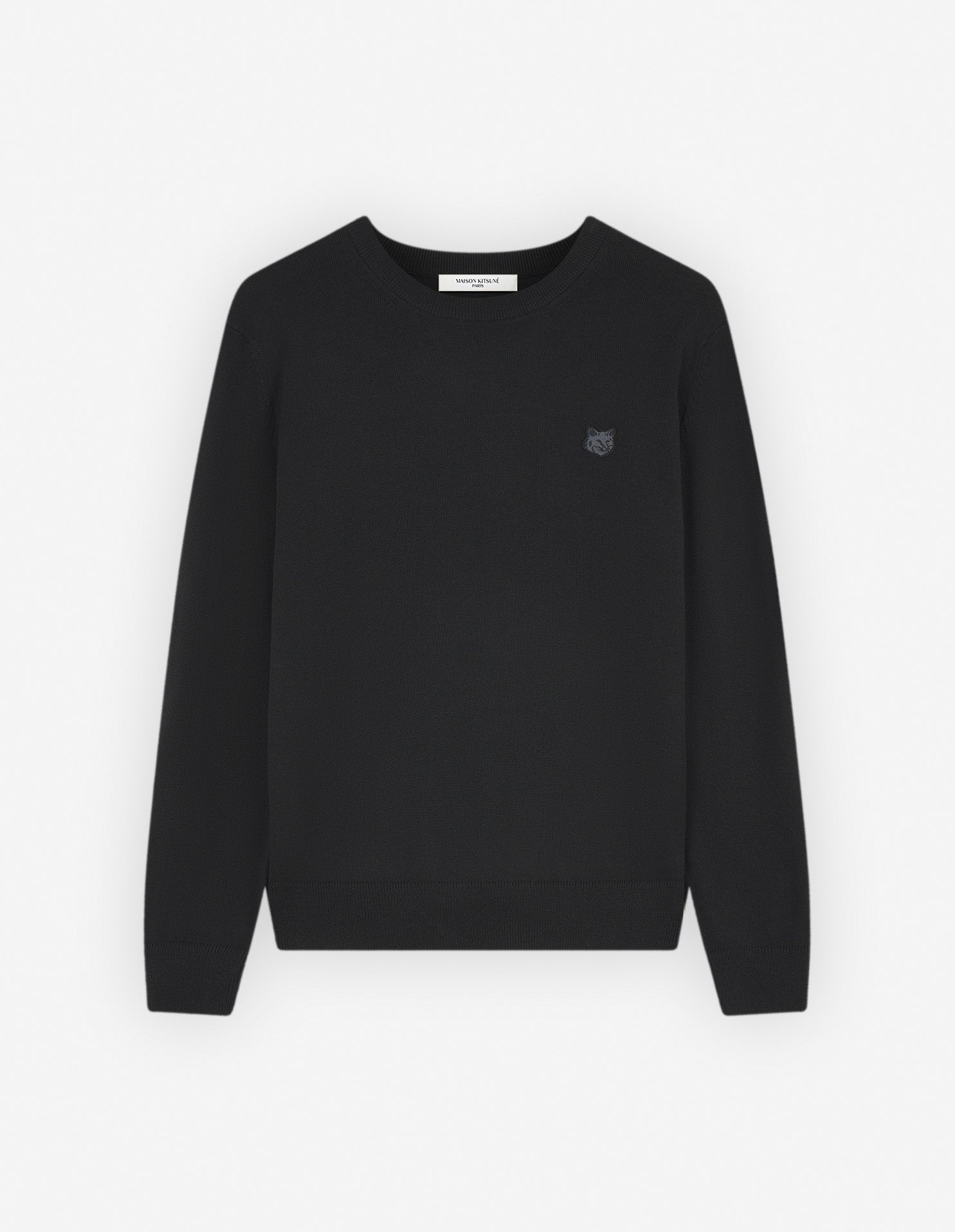Mens | Bold Fox Head Patch Regular Merino Wool Jumper | Black