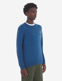 Mens | Bold Fox Head Patch Regular Merino Wool Jumper | Sapphire