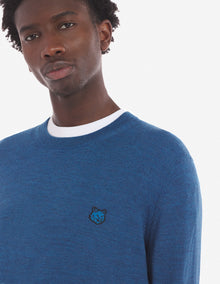 Mens | Bold Fox Head Patch Regular Merino Wool Jumper | Sapphire