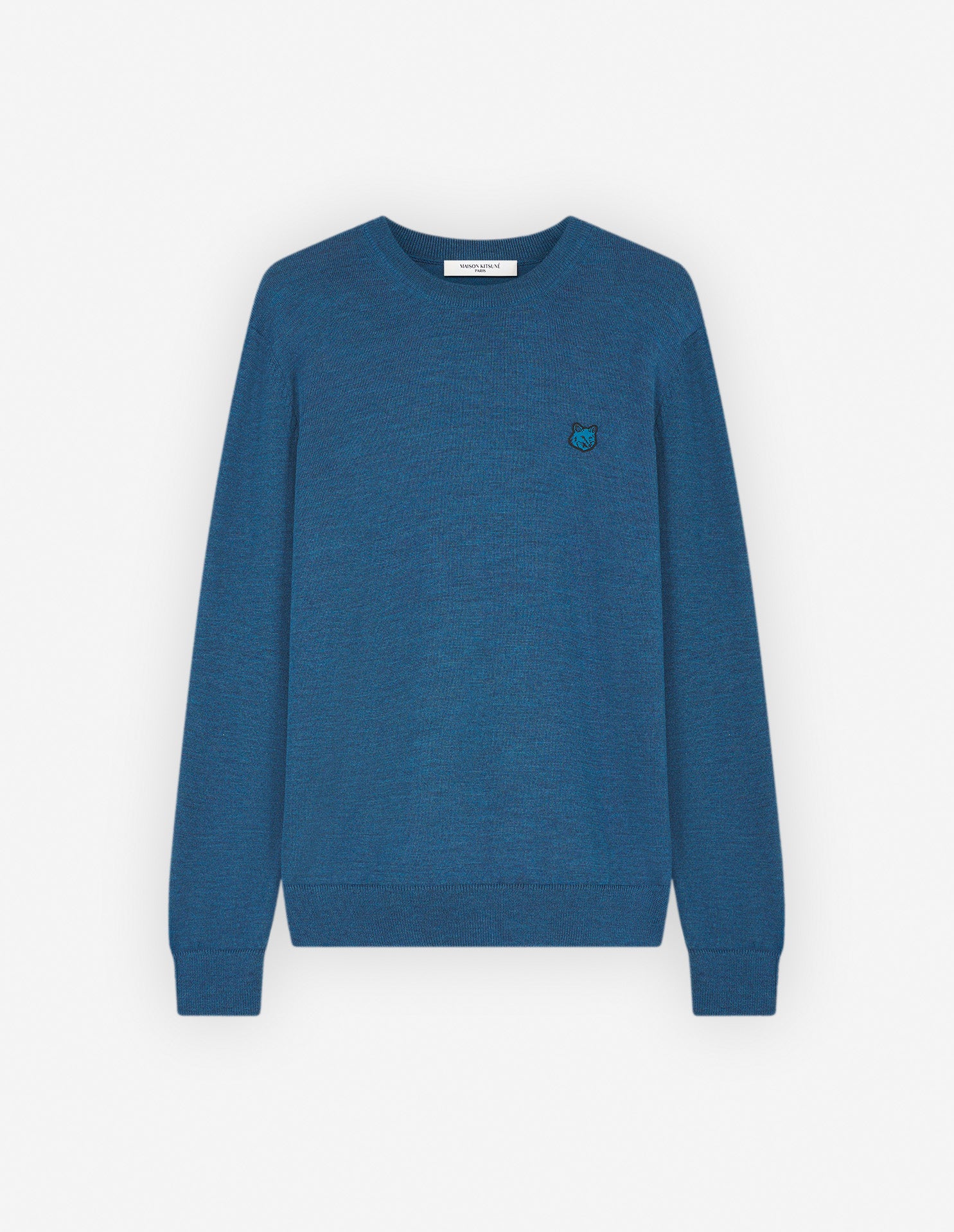Mens | Bold Fox Head Patch Regular Merino Wool Jumper | Sapphire