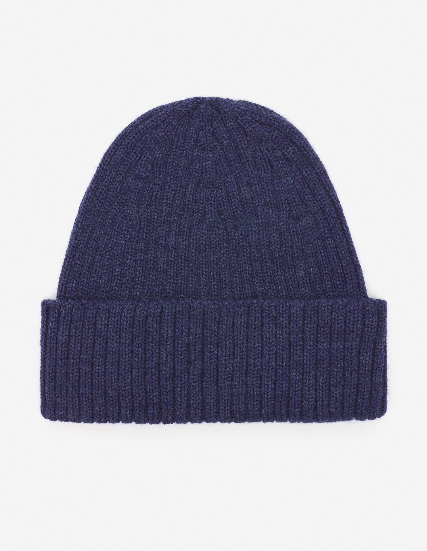 Mens | Bold Fox Head Patch Ribbed Wool Beanie | Ink Blue