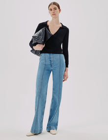 Women | Long Sleeve Polo Top | Black