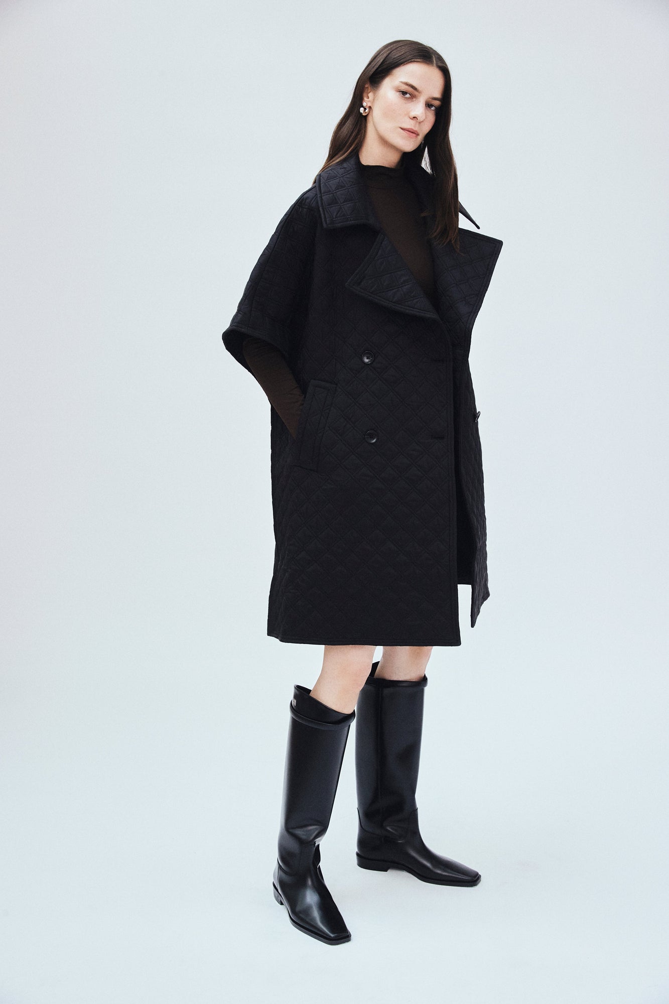 Quilted Cape Coat | Black