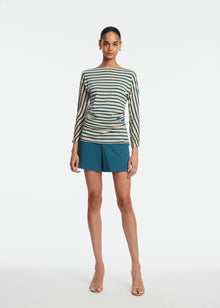 Striped Jersey Ruched Top | Cream/Mallard