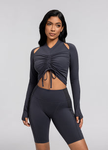 Drawstring Crop Top | Charcoal