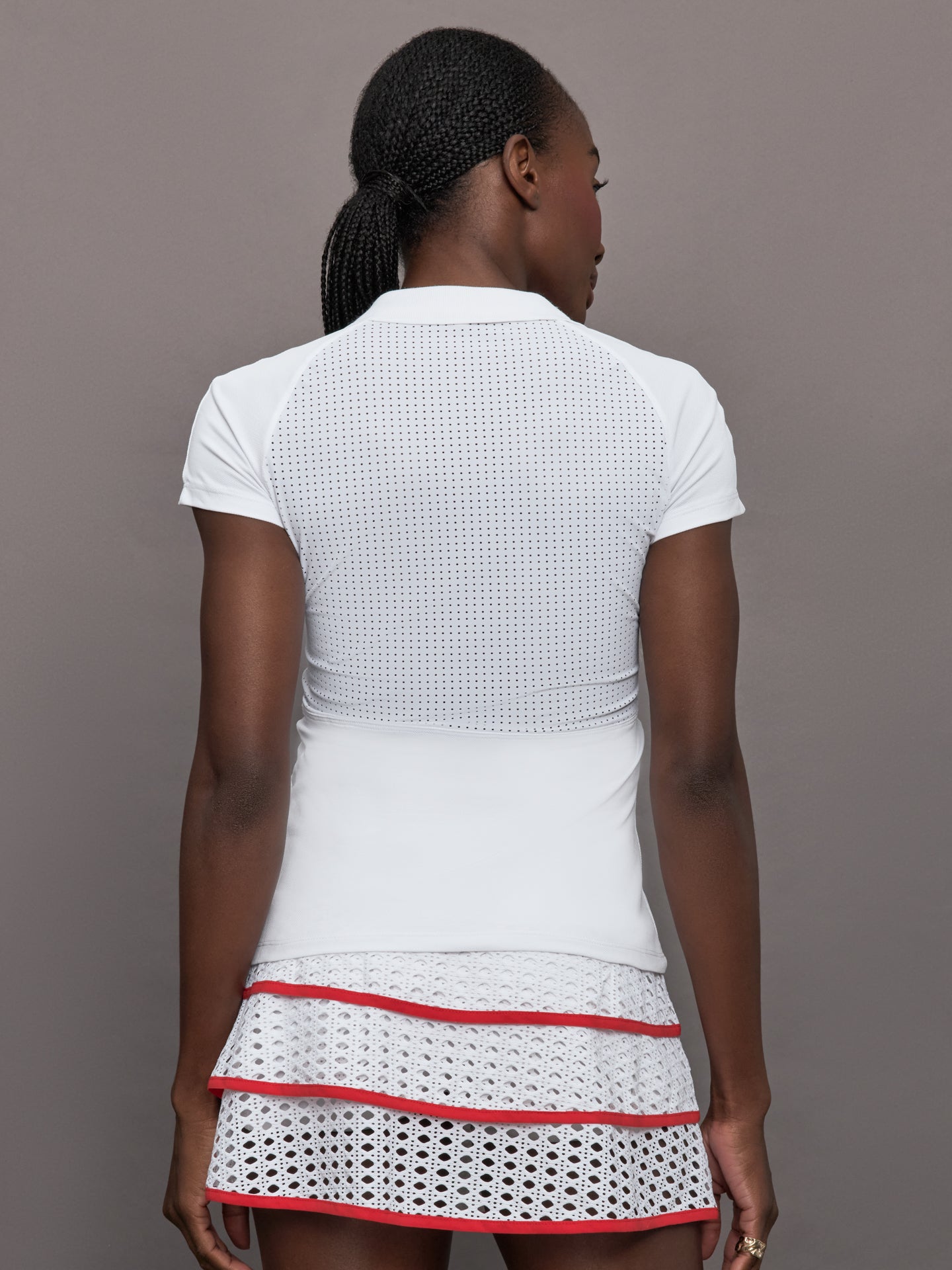 Mesh Zip Performance Polo | White With Red Trim