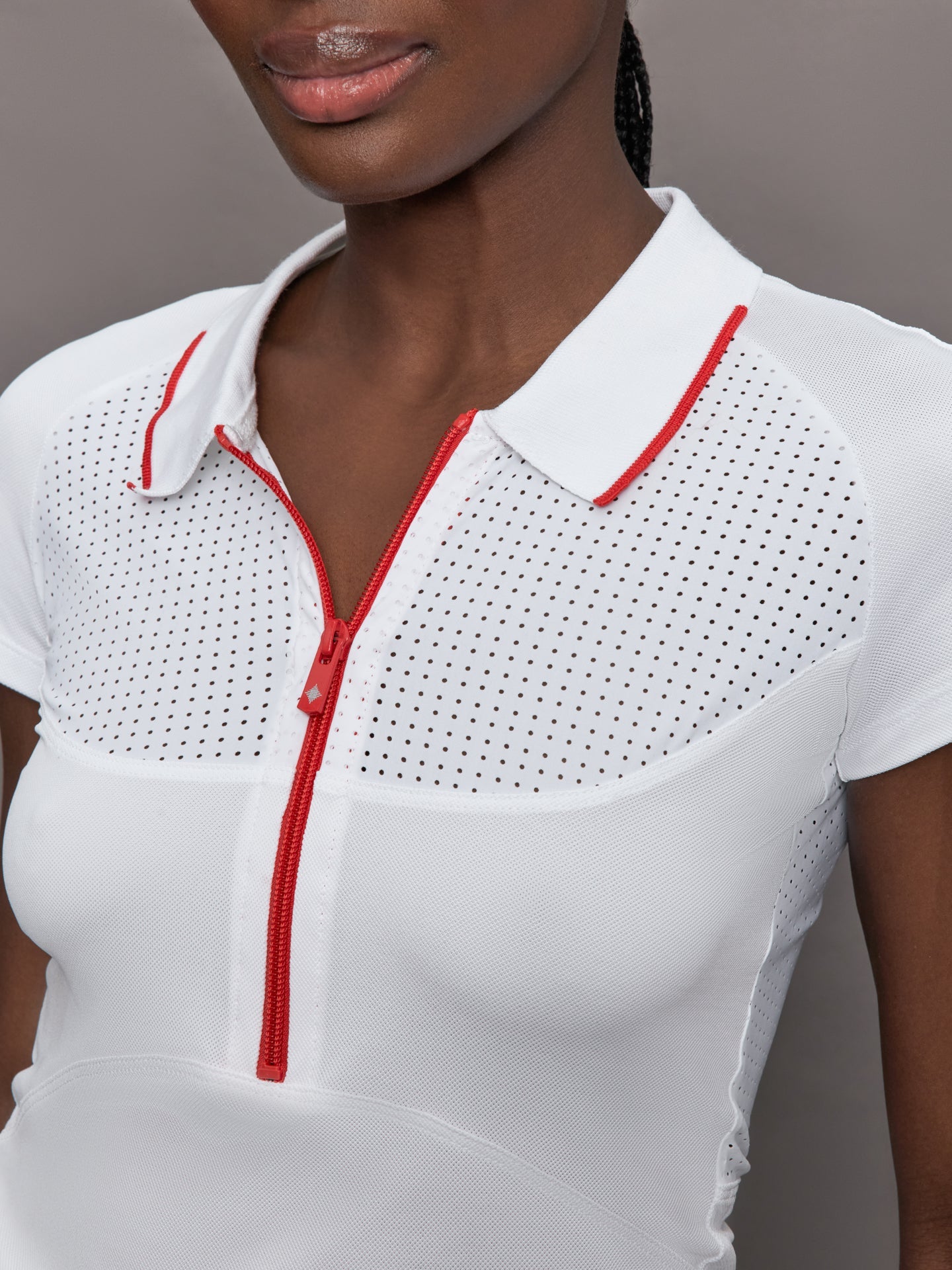 Mesh Zip Performance Polo | White With Red Trim