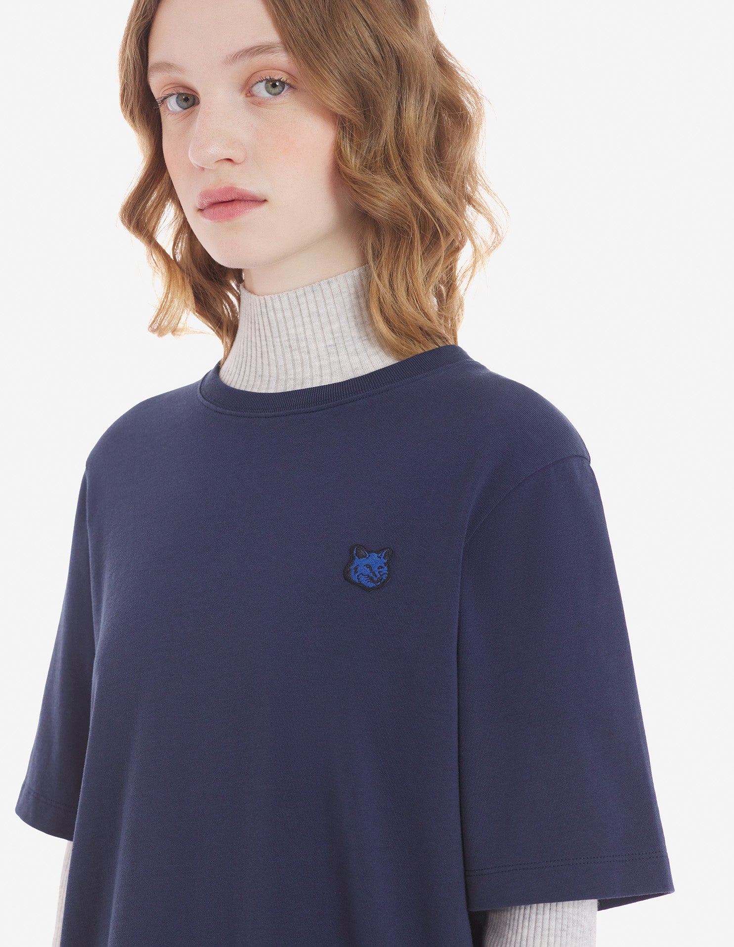 Womens | Bold Fox Head Patch Short-Sleeve Comfort Jersey Tee-Shirt | Ink Blue