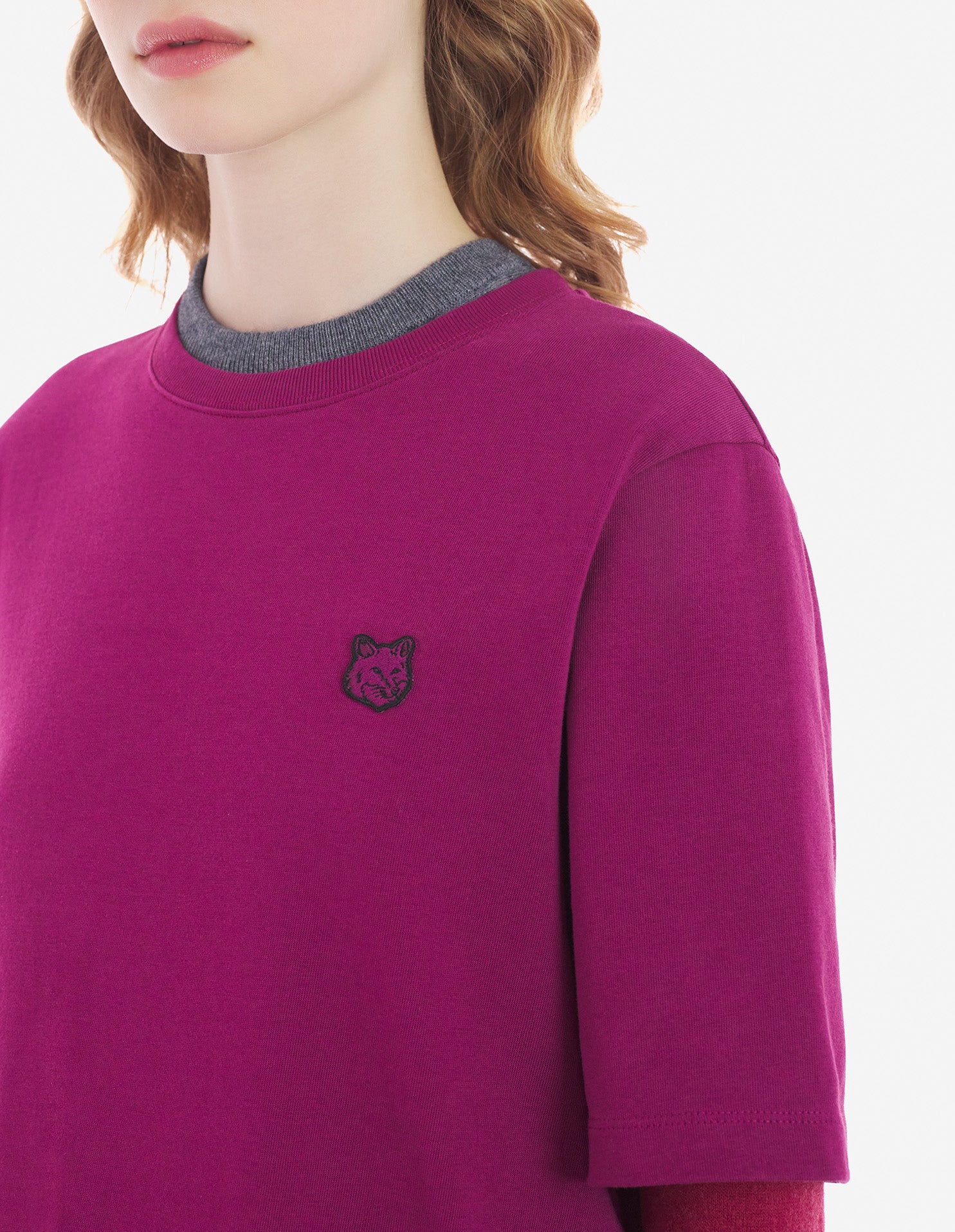 Womens | Bold Fox Head Patch Short-Sleeve Comfort Jersey Tee-Shirt | Grape