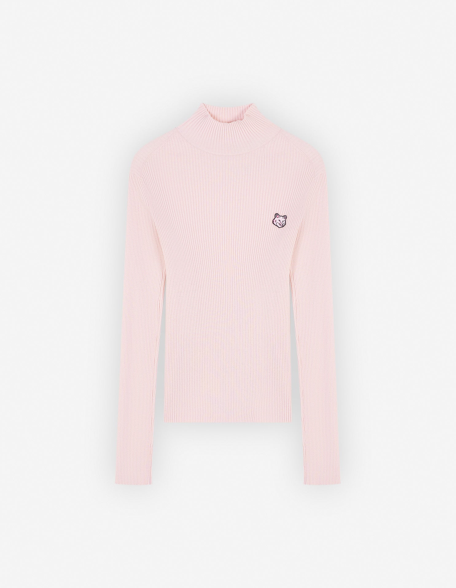 Womens | Bold Fox Head Patch Fine Ribbed Turtleneck Cotton And Wool Pullover | Pale Pink