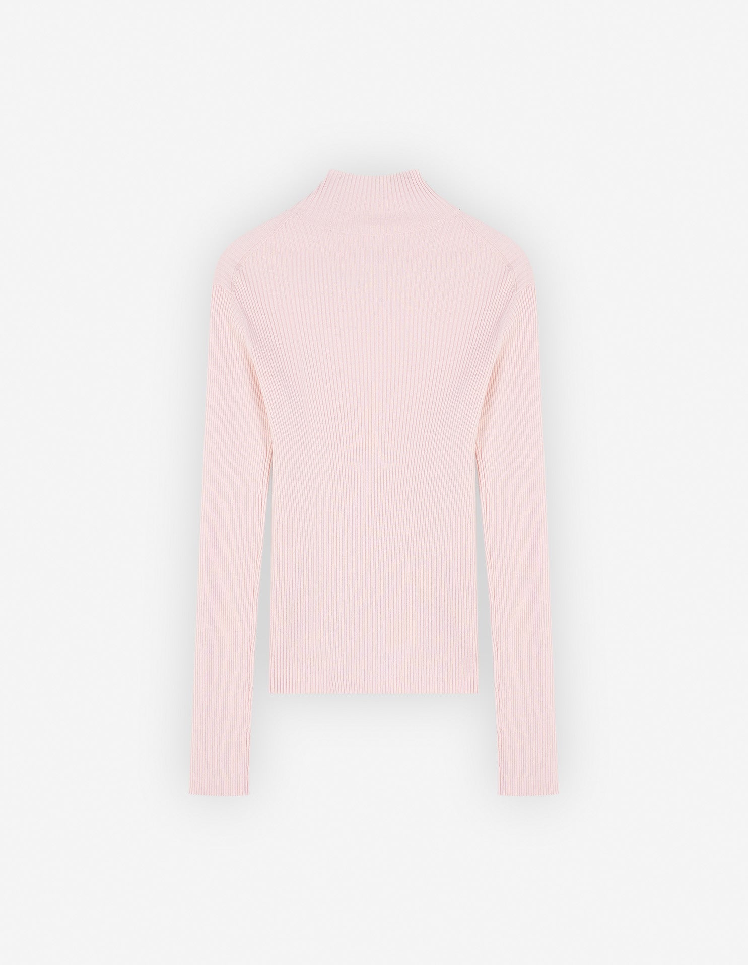 Womens | Bold Fox Head Patch Fine Ribbed Turtleneck Cotton And Wool Pullover | Pale Pink