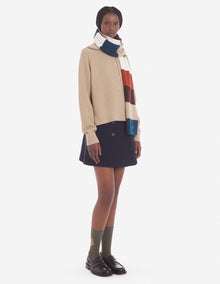 Womens | Bold Fox Head Patch Half Zip Ribbed Merino Wool-Blend Jumper | Beige Melange