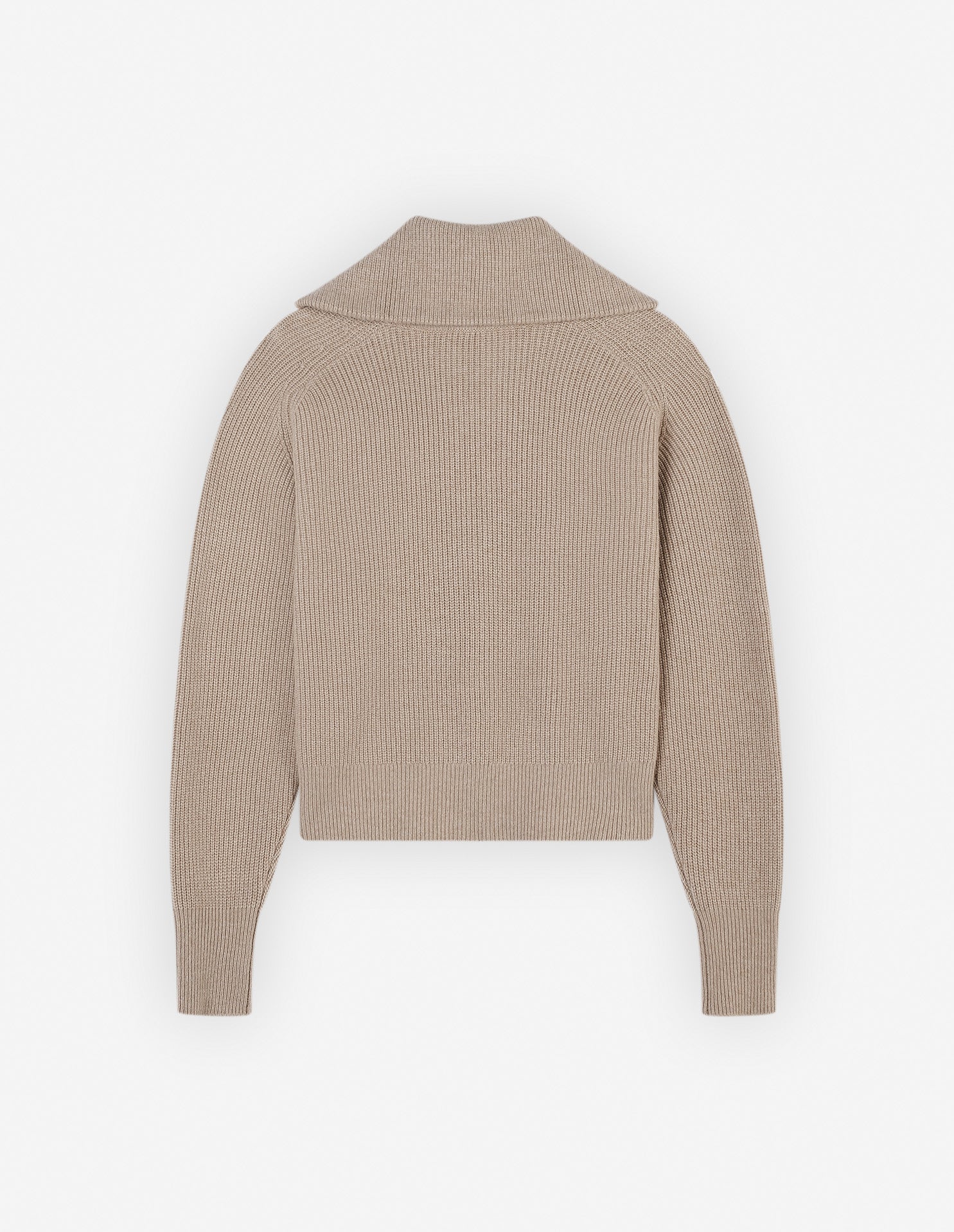 Womens | Bold Fox Head Patch Half Zip Ribbed Merino Wool-Blend Jumper | Beige Melange