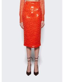 LaQuan Smith | Women | Sequin Lace Pencil Midi Skirt | Orange