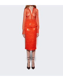 LaQuan Smith | Women | Sequin Lace Pencil Midi Skirt | Orange
