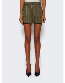 La Semaine | Women | Short | Military Green x Cream Pinstripe