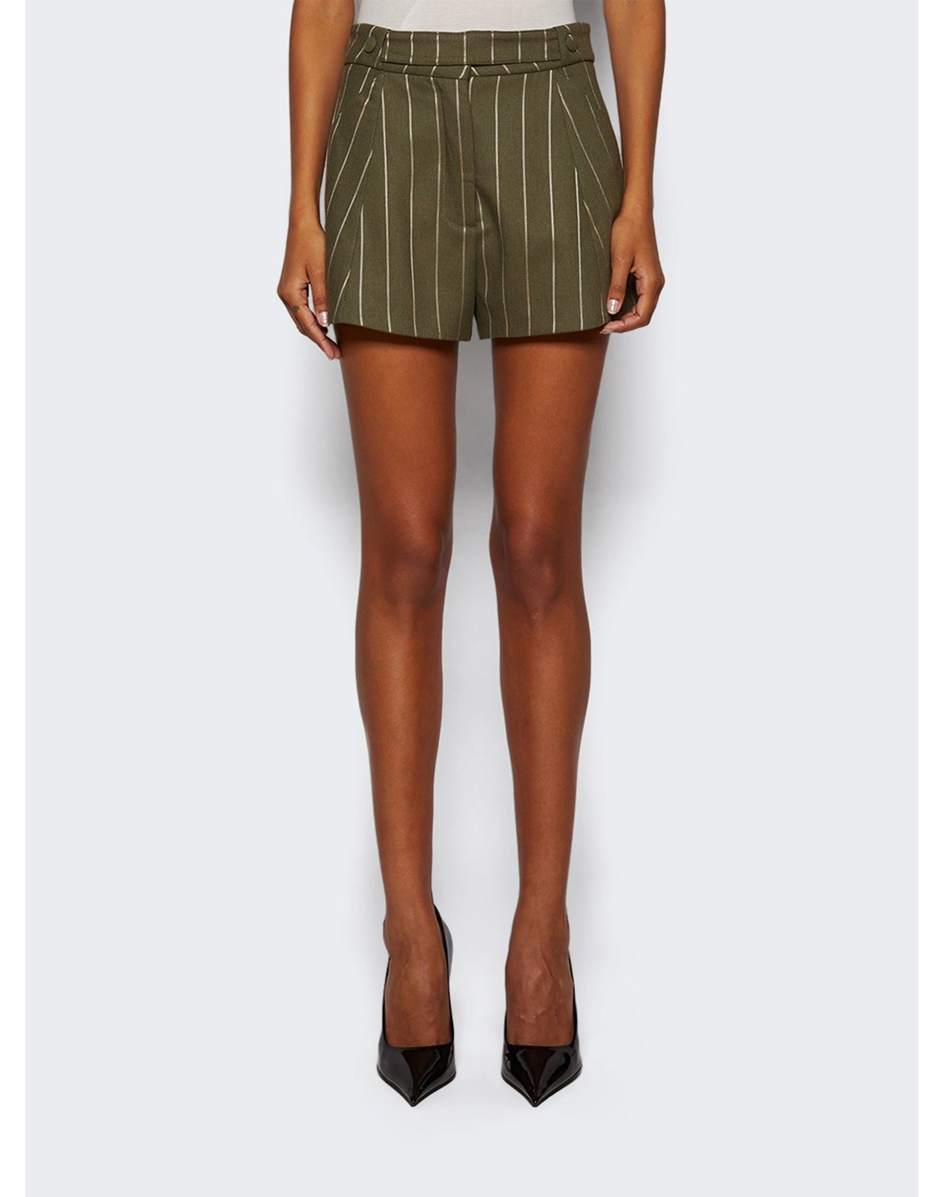 La Semaine | Women | Short | Military Green x Cream Pinstripe