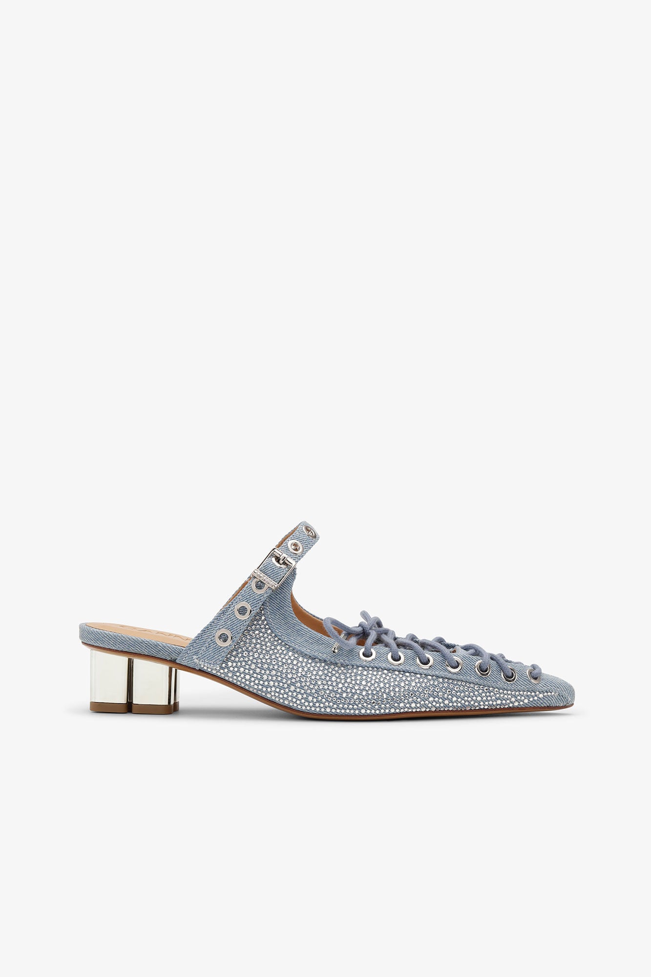 Lace Up Mules in | Faded Denim