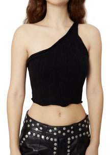 Womens | Layered Knit One Shoulder Top | Black