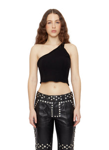 Womens | Layered Knit One Shoulder Top | Black