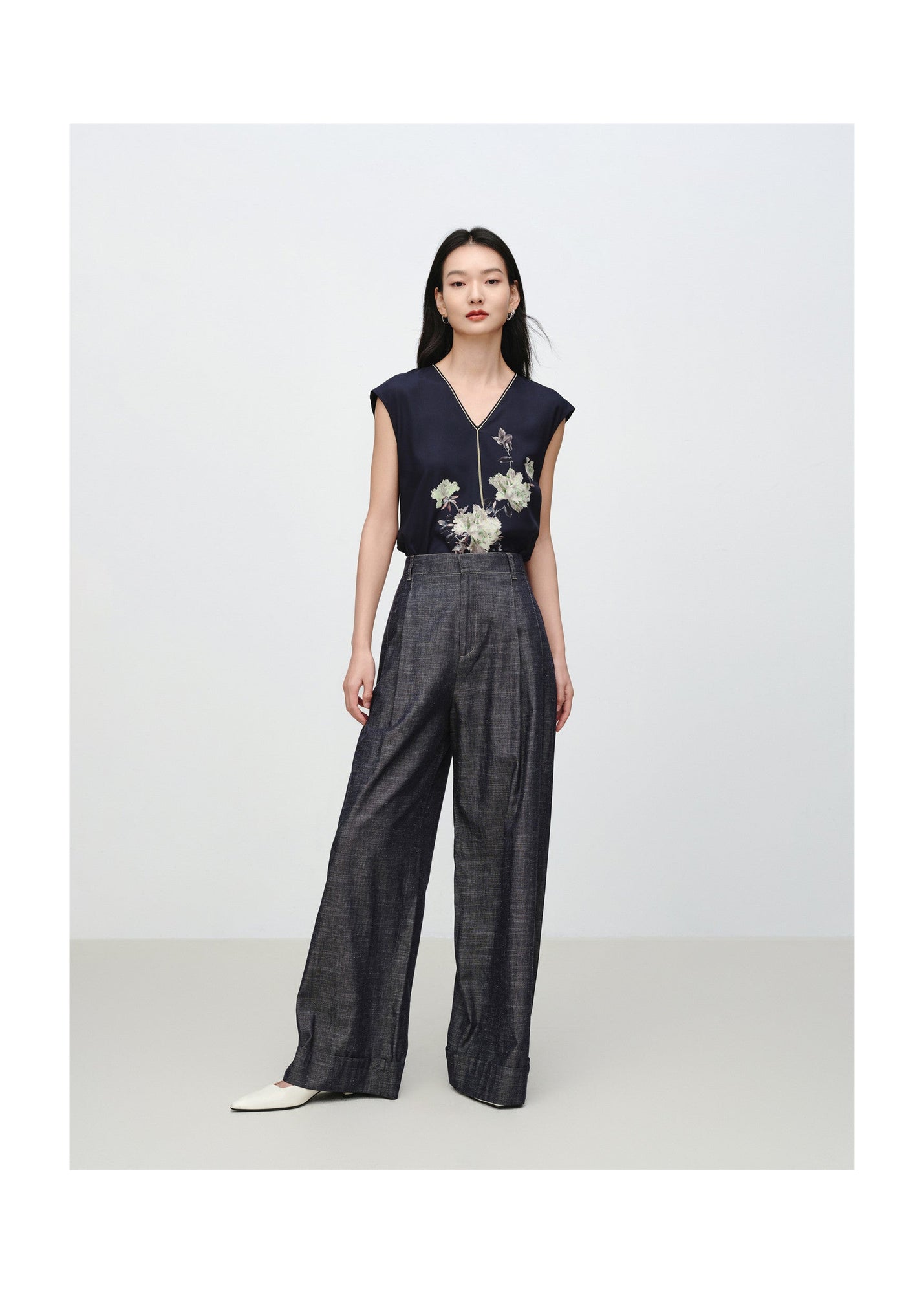 Linen-Cotton Cropped Pants | Navy
