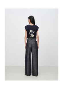 Linen-Cotton Cropped Pants | Navy