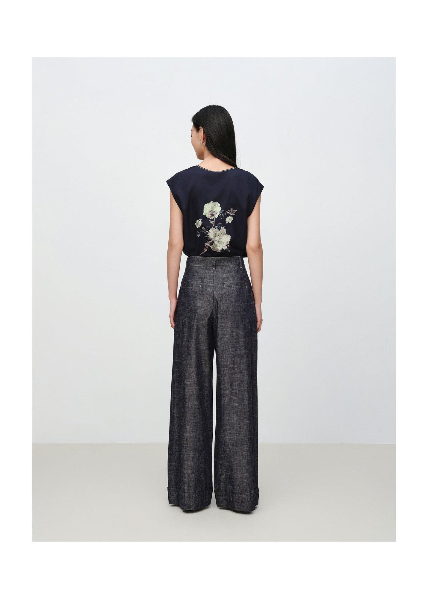 Linen-Cotton Cropped Pants | Navy