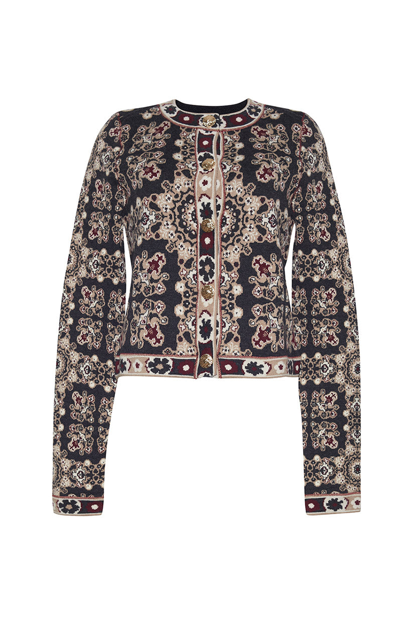 Livi Jacket | Grey Maroon Rita Tile