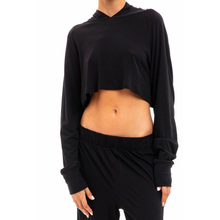 Long Sleeve Cropped Hoodie T-Shirt | Black