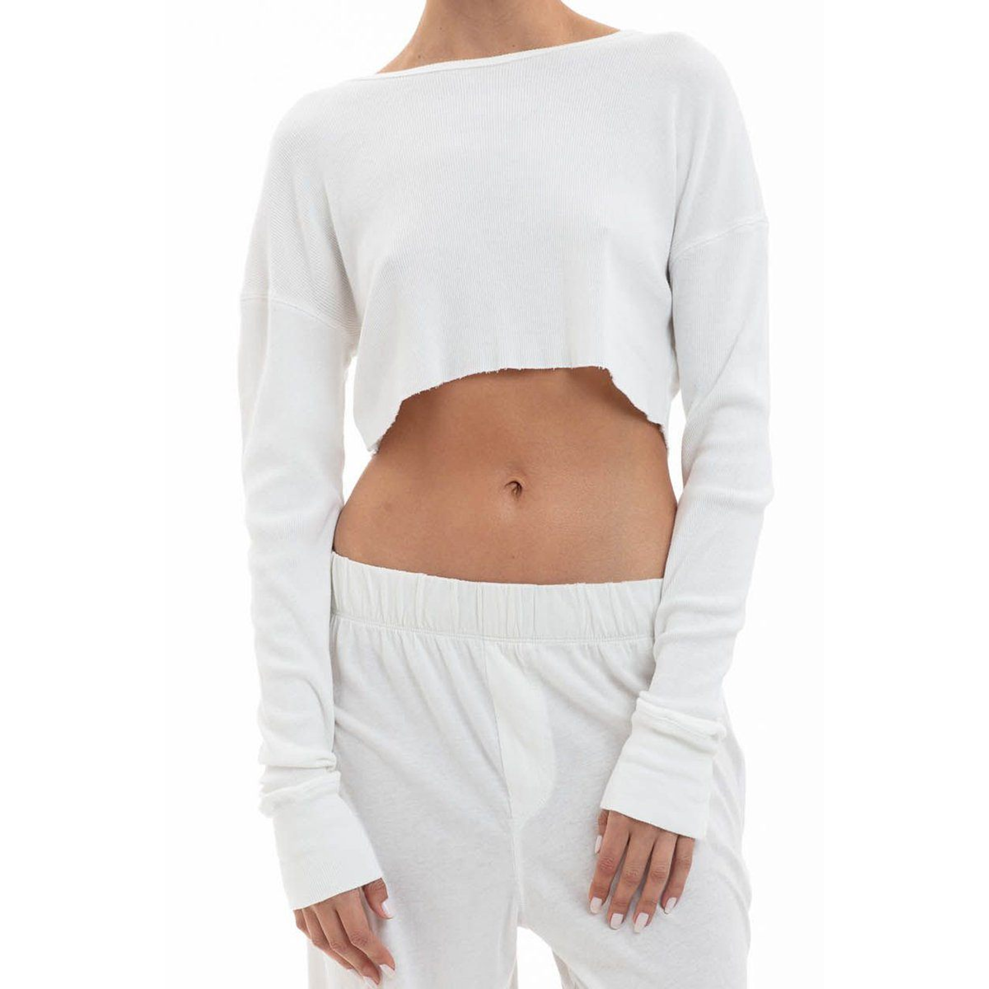 Long Sleeve Cropped Rib T-Shirt | Ivory