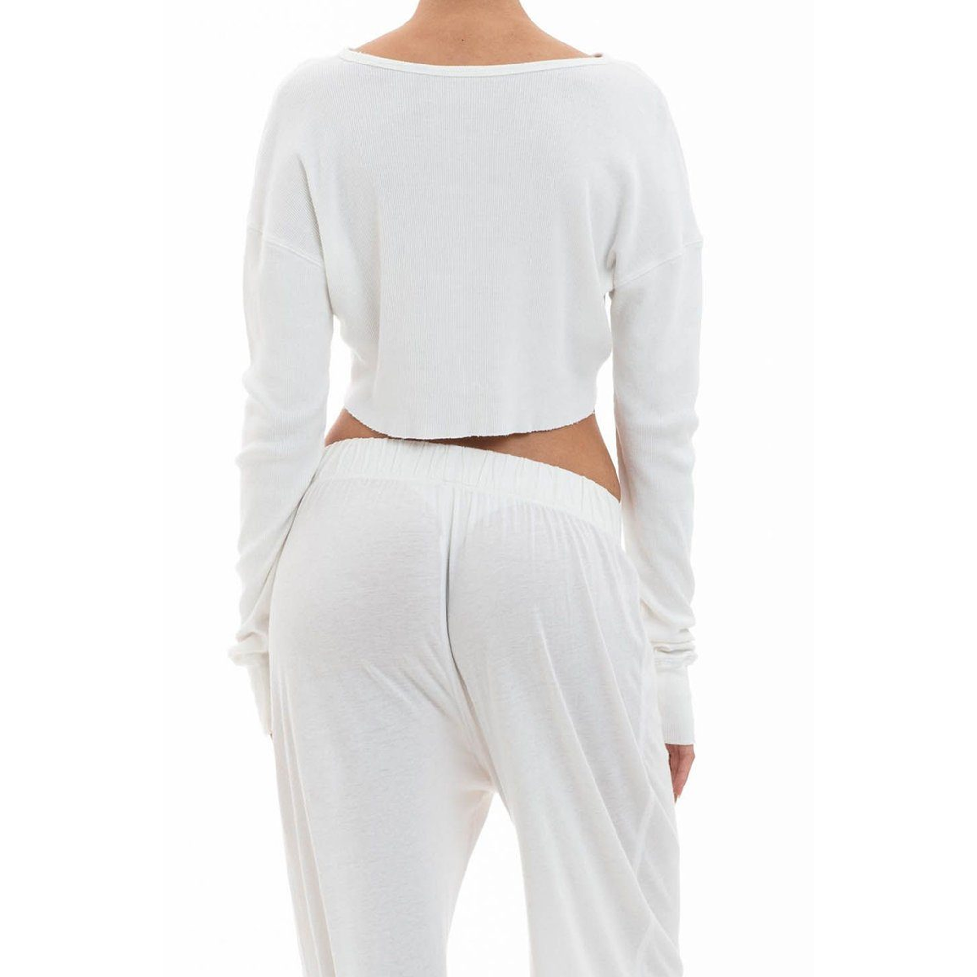 Long Sleeve Cropped Rib T-Shirt | Ivory