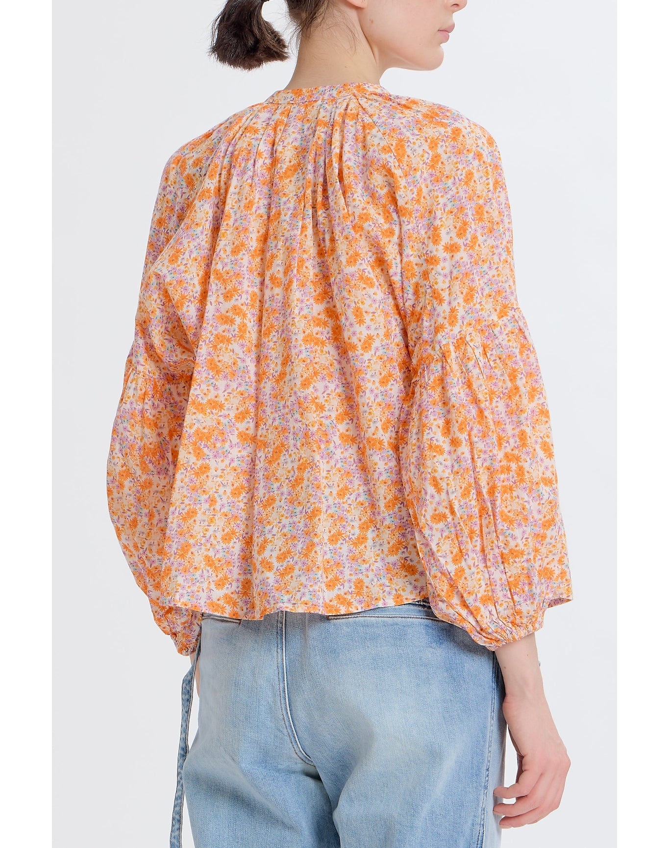 Long Sleeve Flowy Button Up | Orange Combo