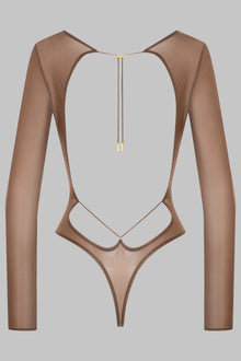 Open Back Long Sleeve Thong Bodysuit - French Kiss Light | Mocha
