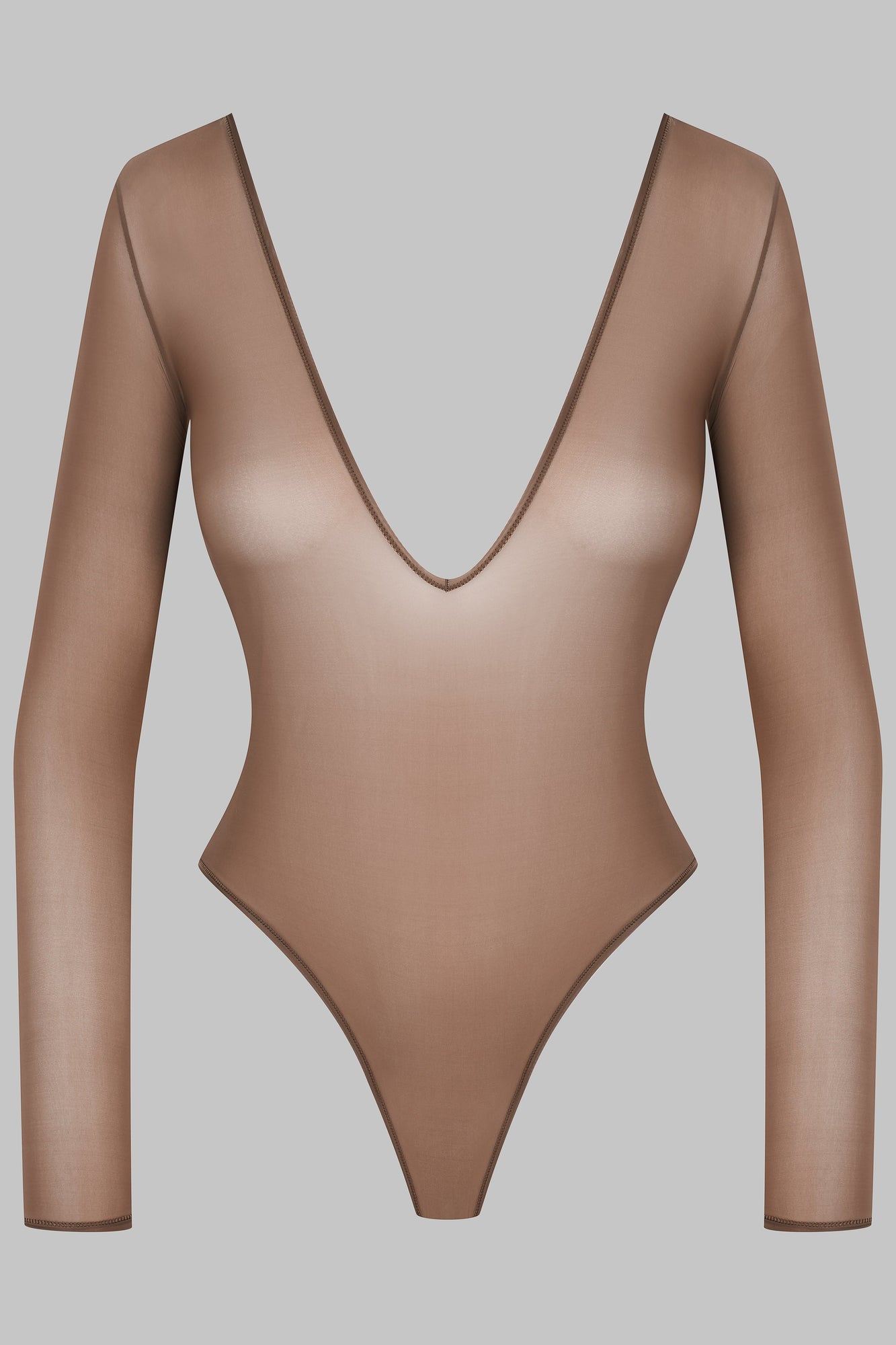 Open Back Long Sleeve Thong Bodysuit - French Kiss Light | Mocha