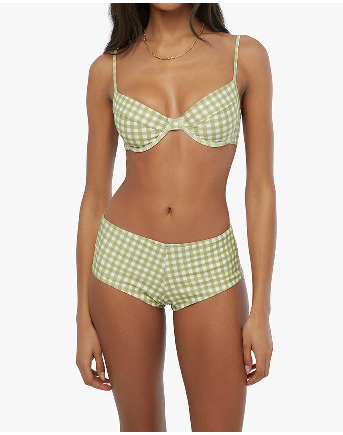 Low Rise Gingham Swim Short | Fern