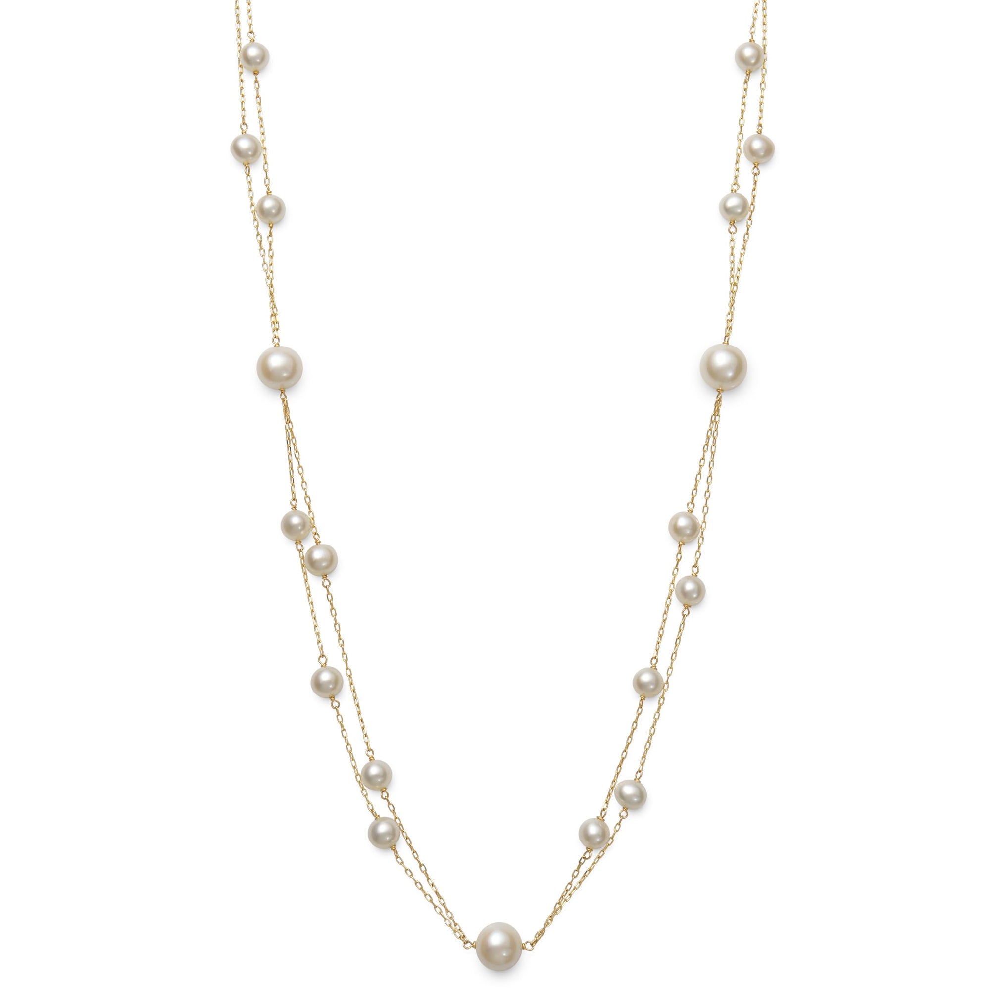 Round Strand Necklace | 14K Yellow Gold | White Freshwater Pearl5mm - 9mm