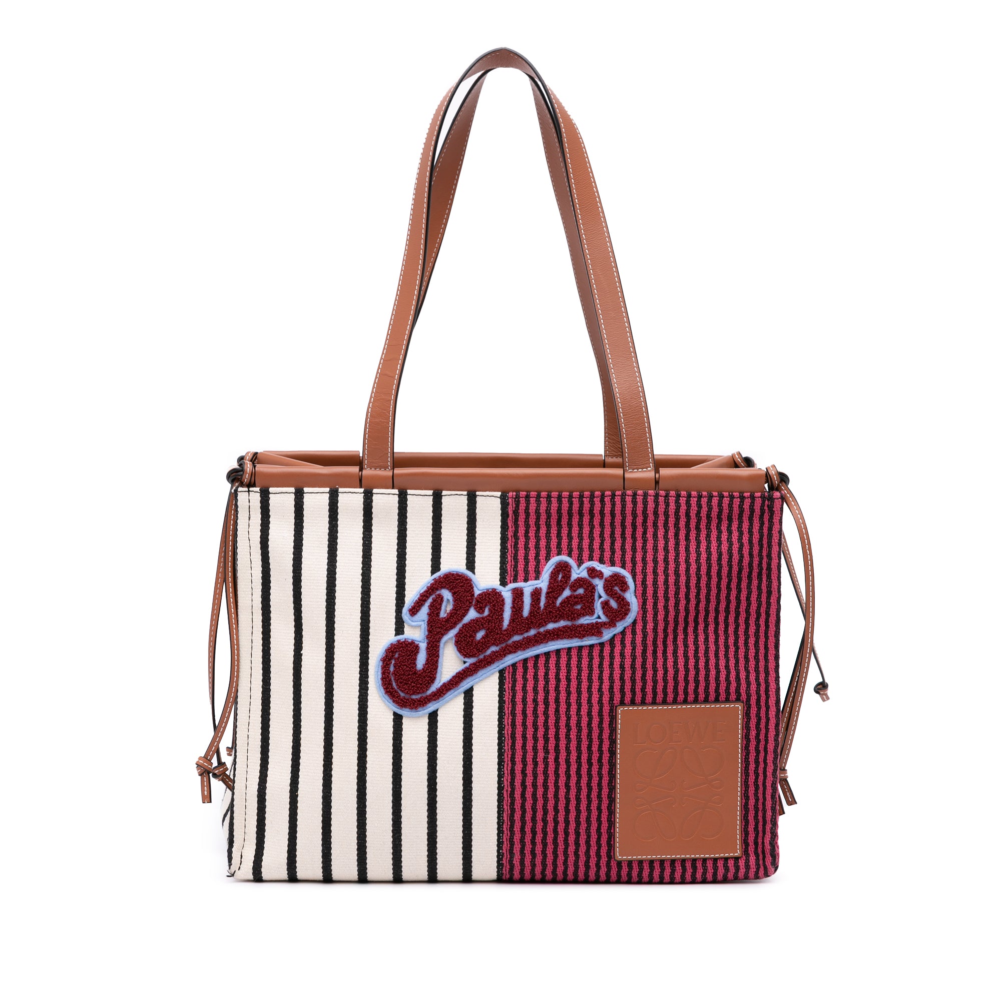 Loewe | Pre-Owned Paulas Ibiza Large Canvas Stripes Cushion Tote | Red