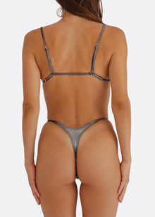 Wall Street Thong Bikini Bottom | Chrome Silver