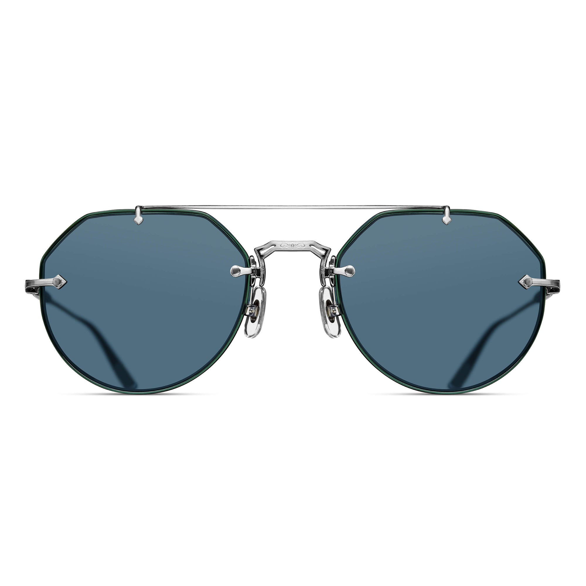 M3121 Geometric Sunglass | Bottle Green/Brushed Silver | Cafe Blue Grey Lens | 53MM
