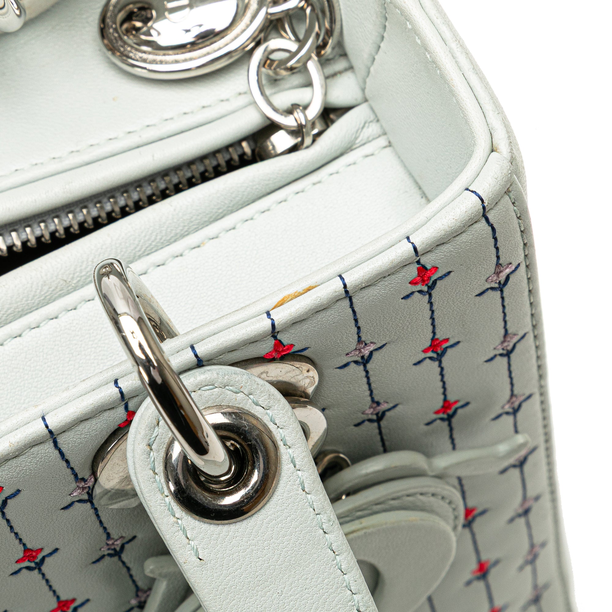 Dior | Pre-Owned Medium Calfskin Embroidered Flower Lady | White