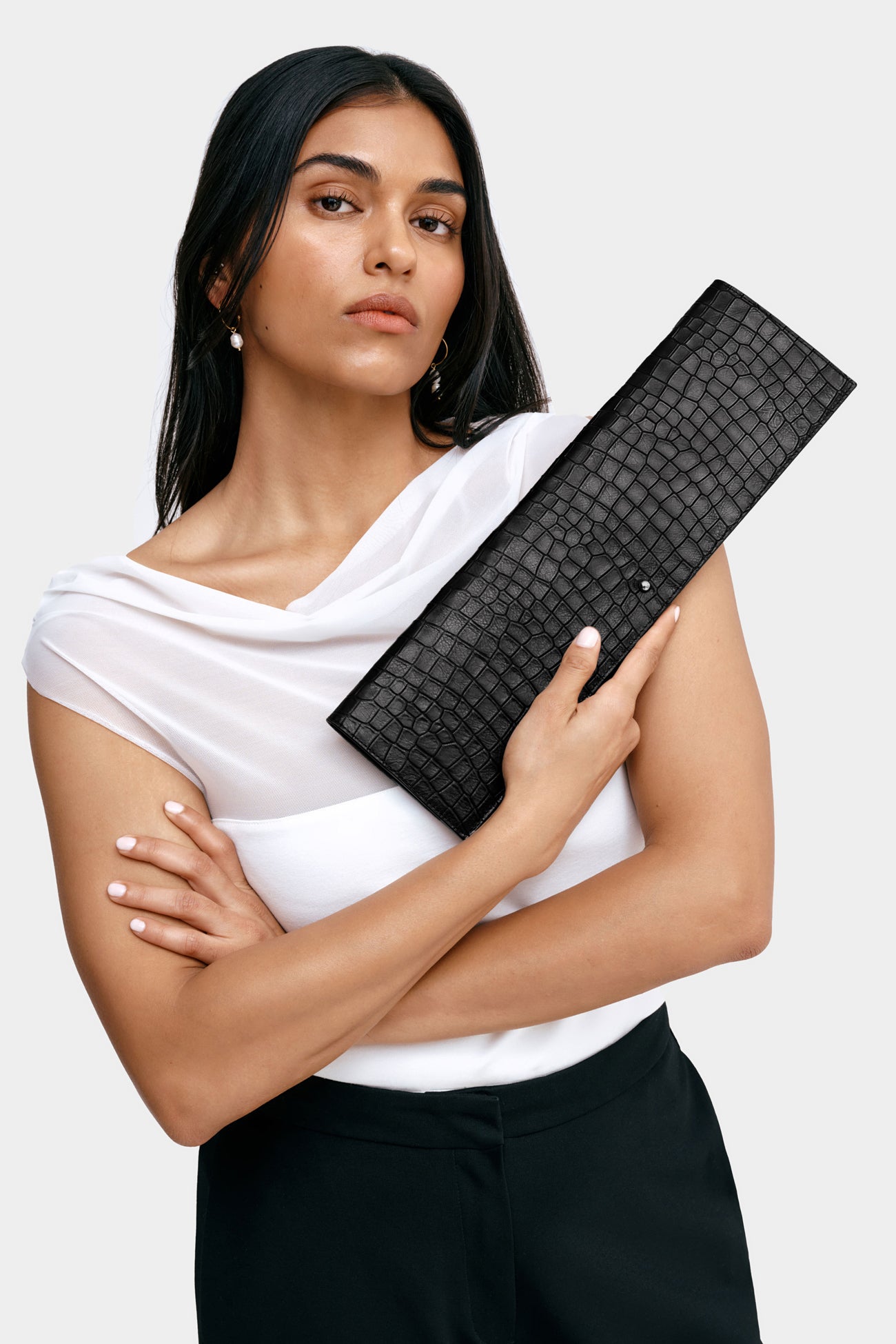 Kela Clutch | Black Croc Print