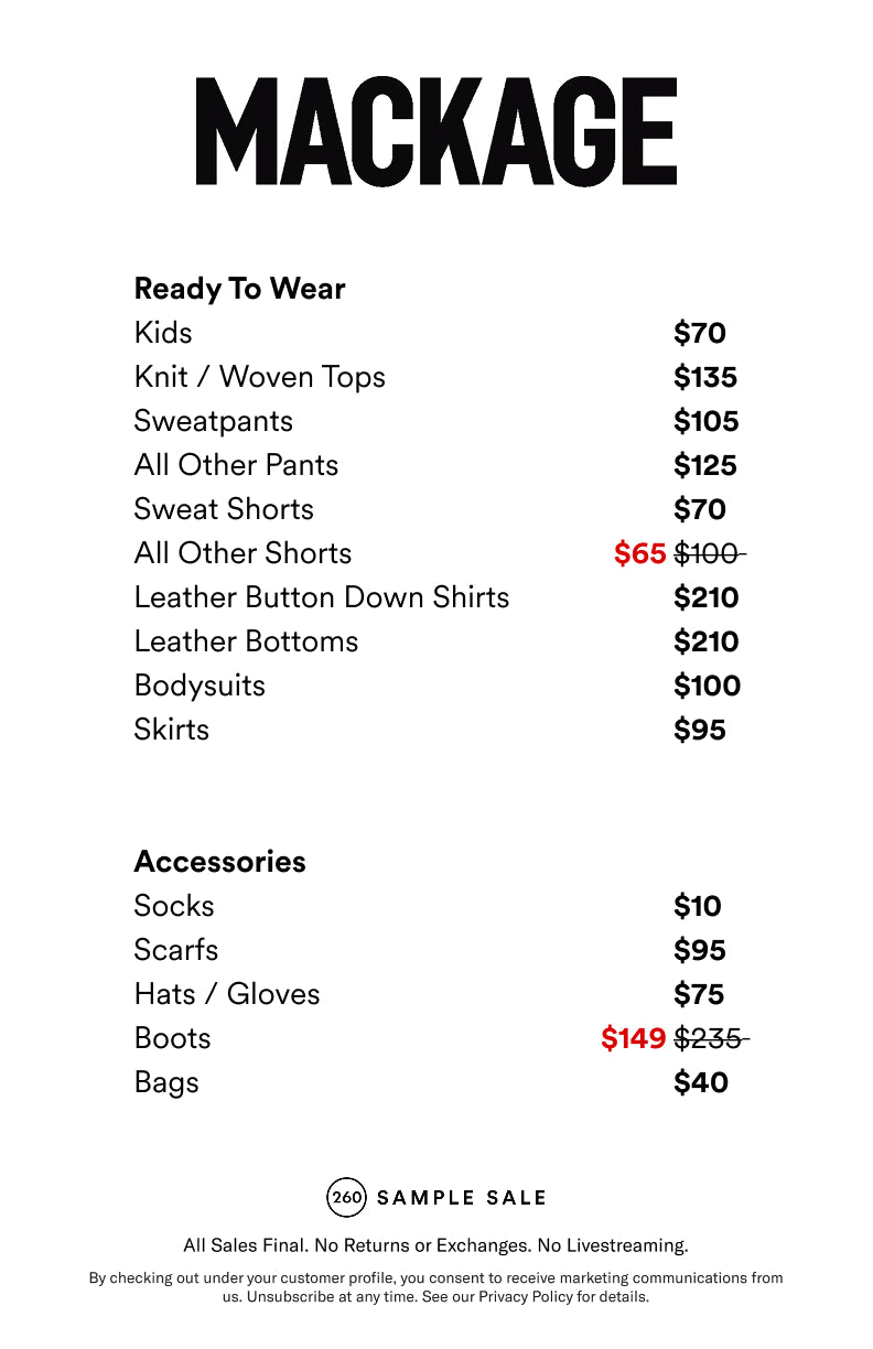Price table
