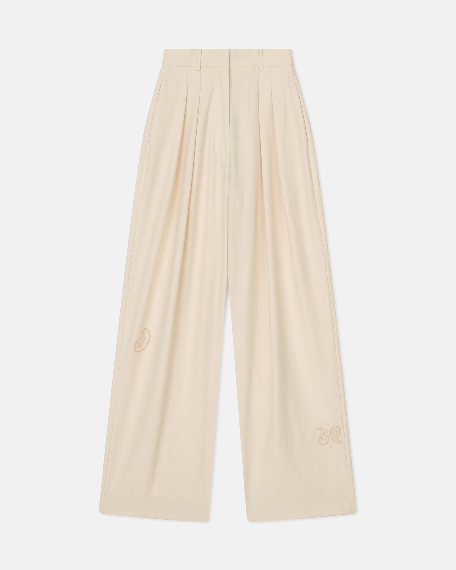 Marika Embroidered Slub Pants | Creme