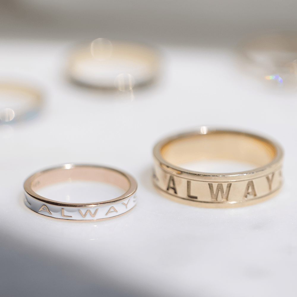 Women | "Always" Gold Memory Ring – White Enamel | 14k Yellow Gold