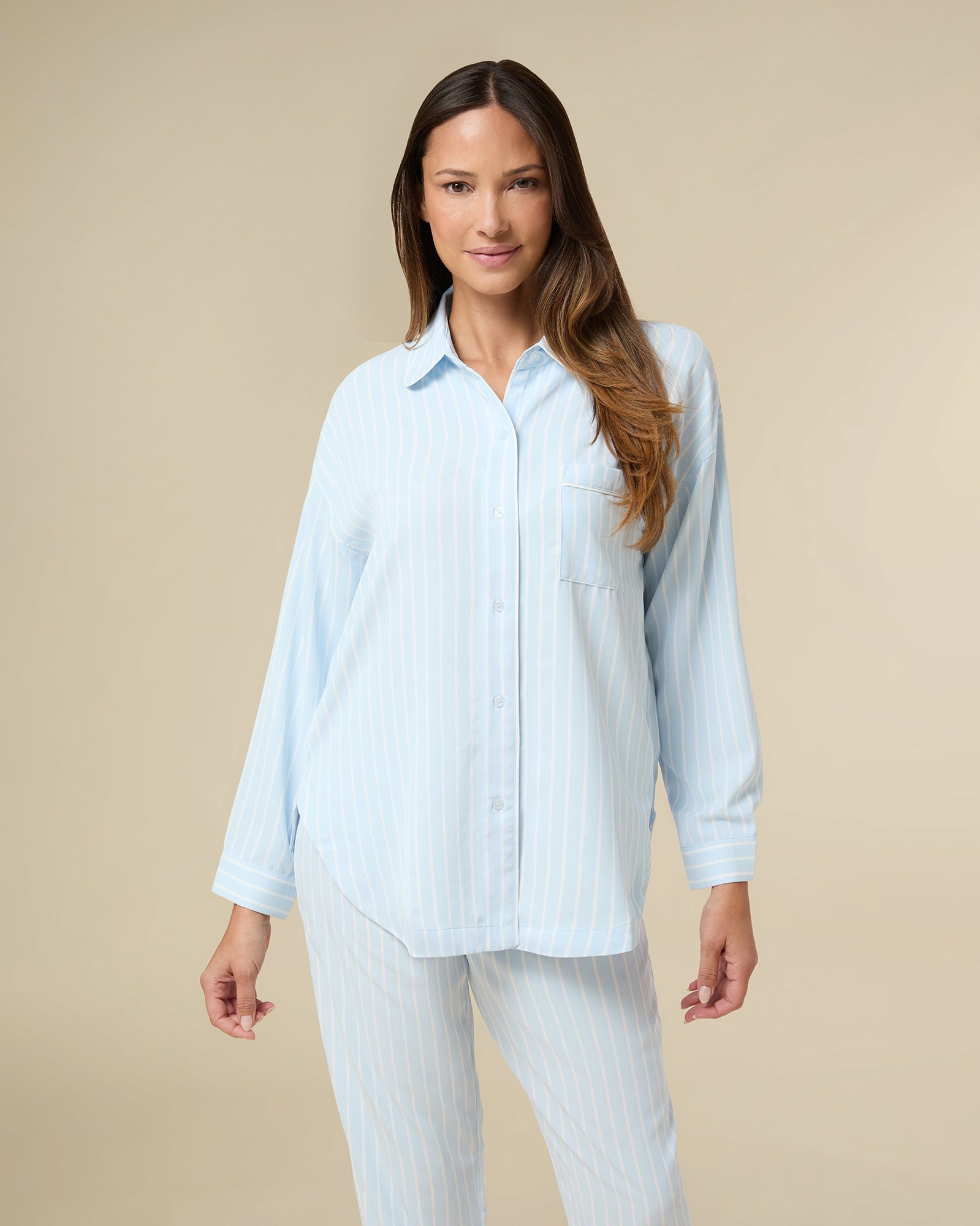 Long Sleeve Pajama Top | Stripe Blue